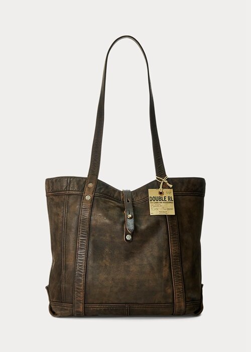 Bolsos tote de piel Ralph Lauren para mujer en negro sobre marrón Bolsos tote de piel Ralph Lauren para mujer en negro sobre marrón