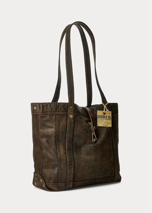 Bolsos tote de piel Ralph Lauren para mujer en negro sobre marrón Bolsos tote de piel Ralph Lauren para mujer en negro sobre marrón