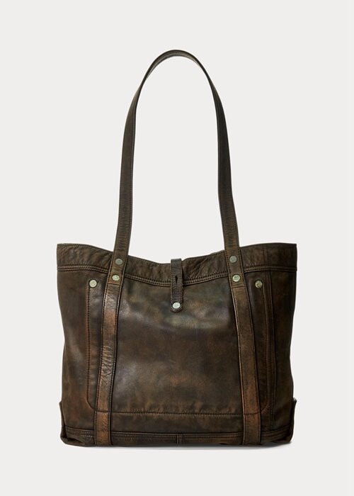 Bolsos tote de piel Ralph Lauren para mujer en negro sobre marrón Bolsos tote de piel Ralph Lauren para mujer en negro sobre marrón