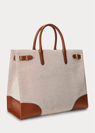 Bolsos tote grandes Devyn de lona Ralph Lauren para mujer, color vainilla/Lauren Tan