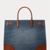 Bolsos tote grandes Devyn de Ralph Lauren para mujer en denim con ribete de cuero y lavado índigo Sunset/Lauren Bolsos tote grandes Devyn de Ralph Lauren para mujer en denim con ribete de cuero y lavado índigo Sunset/Lauren