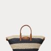 Bolsos tote medianos Daphney de paja a rayas de Ralph Lauren para mujer, color natural, negro y tostado Lauren Bolsos tote medianos Daphney de paja a rayas de Ralph Lauren para mujer, color natural, negro y tostado Lauren