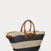 Bolsos tote medianos Daphney de paja a rayas de Ralph Lauren para mujer, color natural, negro y tostado Lauren Bolsos tote medianos Daphney de paja a rayas de Ralph Lauren para mujer, color natural, negro y tostado Lauren