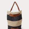 Bolsos tote medianos Daphney de paja a rayas de Ralph Lauren para mujer, color natural, negro y tostado Lauren Bolsos tote medianos Daphney de paja a rayas de Ralph Lauren para mujer, color natural, negro y tostado Lauren