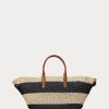 Bolsos tote medianos Daphney de paja a rayas de Ralph Lauren para mujer, color natural, negro y tostado Lauren Bolsos tote medianos Daphney de paja a rayas de Ralph Lauren para mujer, color natural, negro y tostado Lauren