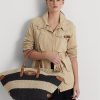Bolsos tote medianos Daphney de paja a rayas de Ralph Lauren para mujer, color natural, negro y tostado Lauren Bolsos tote medianos Daphney de paja a rayas de Ralph Lauren para mujer, color natural, negro y tostado Lauren