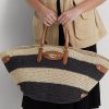 Bolsos tote medianos Daphney de paja a rayas de Ralph Lauren para mujer, color natural, negro y tostado Lauren Bolsos tote medianos Daphney de paja a rayas de Ralph Lauren para mujer, color natural, negro y tostado Lauren