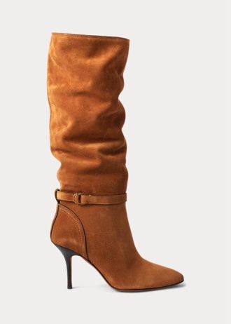 Botas altas de ante de becerro Ralph Lauren Zoe para mujer, color marrón