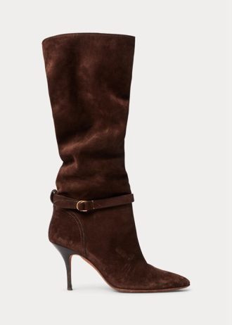 Botas altas de piel de becerro ante Ralph Lauren Zoe para mujer en color chocolate