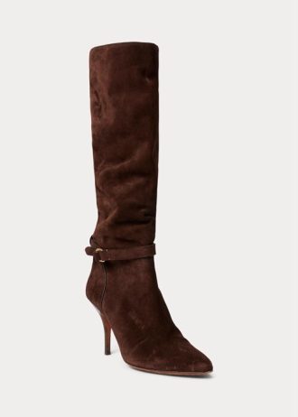 Botas altas de piel de becerro ante Ralph Lauren Zoe para mujer en color chocolate