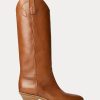 Botas altas de piel de becerro bruñida Jaelynne de Ralph Lauren para mujer en color marrón Botas altas de piel de becerro bruñida Jaelynne de Ralph Lauren para mujer en color marrón
