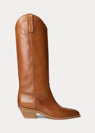 Botas altas de piel de becerro bruñida Jaelynne de Ralph Lauren para mujer en color marrón