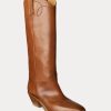 Botas altas de piel de becerro bruñida Jaelynne de Ralph Lauren para mujer en color marrón Botas altas de piel de becerro bruñida Jaelynne de Ralph Lauren para mujer en color marrón
