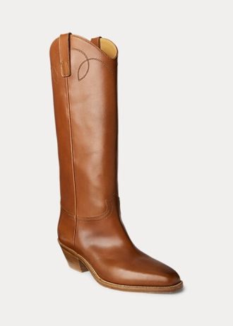 Botas altas de piel de becerro bruñida Jaelynne de Ralph Lauren para mujer en color marrón