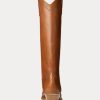 Botas altas de piel de becerro bruñida Jaelynne de Ralph Lauren para mujer en color marrón Botas altas de piel de becerro bruñida Jaelynne de Ralph Lauren para mujer en color marrón