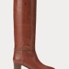 Botas altas de piel de becerro marrones Ralph Lauren para mujer