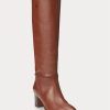 Botas altas de piel de becerro marrones Ralph Lauren para mujer