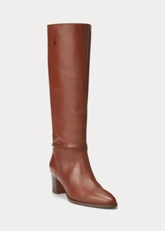 Botas altas de piel de becerro marrones Ralph Lauren para mujer