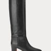 Botas altas de piel de becerro negras Ralph Lauren para mujer