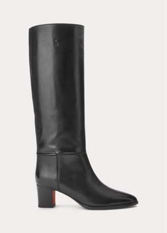 Botas altas de piel de becerro negras Ralph Lauren para mujer