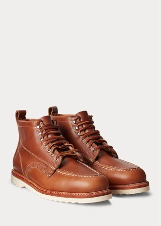 Botas con cordones de cuero Ralph Lauren para hombre, color marrón