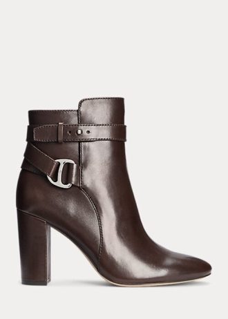 Botas de cuero bruñido Madelyn de Ralph Lauren para mujer en color chocolate