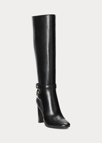 Botas de montar de cuero bruñido Makenna de Ralph Lauren para mujer, color negro