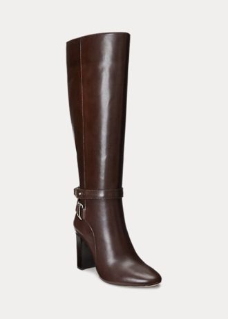 Botas de montar de cuero bruñido Makenna de Ralph Lauren para mujer en color chocolate