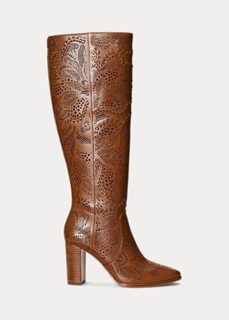 Botas de piel bruñida Ashlynn de Ralph Lauren para mujer, color marrón