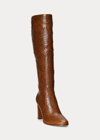 Botas de piel bruñida Ashlynn de Ralph Lauren para mujer, color marrón