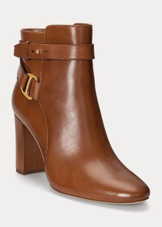 Botas de piel bruñida Madelyn de Ralph Lauren para mujer en color marrón