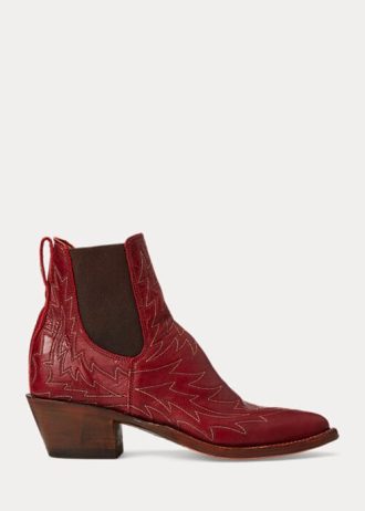 Botas de piel con bordado Lottie de Ralph Lauren para mujer en color rojo