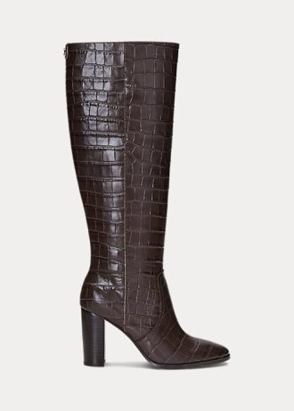 Botas de piel con relieve Ashlynn de Ralph Lauren para mujer en color marrón