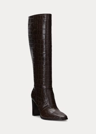 Botas de piel con relieve Ashlynn de Ralph Lauren para mujer en color marrón