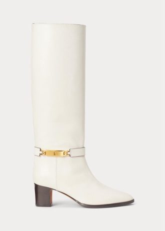 Botas de piel de becerro encerada Ralph Lauren Polo ID para mujer en color crema