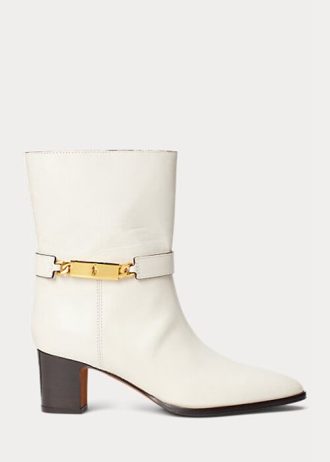 Botas de piel de becerro encerada Ralph Lauren Polo ID para mujer en color crema