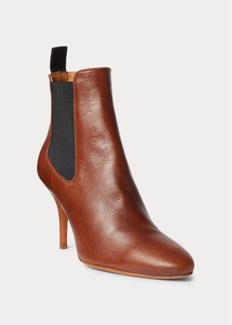 Botas de tacón bajo Ralph Lauren de piel de becerro vachetta marrón para mujer