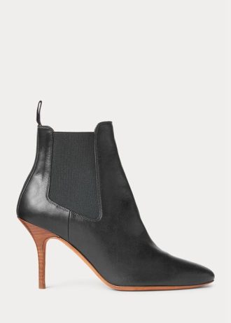 Botas de tacón bajo Ralph Lauren de piel de becerro vachetta negra para mujer