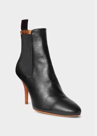 Botas de tacón bajo Ralph Lauren de piel de becerro vachetta negra para mujer