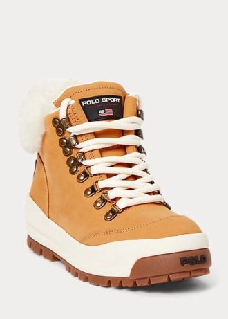 Botas deportivas Ralph Lauren Polo Sport de ante y piel de oveja color marrón para mujer