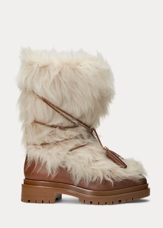Botas Ralph Lauren Celia de piel de oveja y cuero bruñido en color crema para mujer