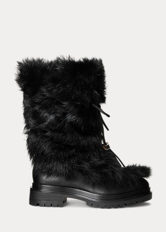 Botas Ralph Lauren Celia de piel de oveja y cuero bruñido para mujer, color negro