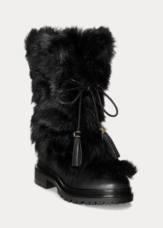 Botas Ralph Lauren Celia de piel de oveja y cuero bruñido para mujer, color negro