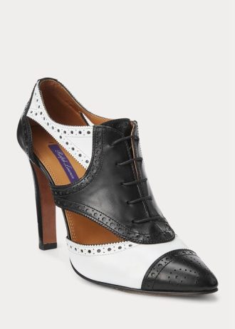 Botas Ralph Lauren Lindley de piel de becerro con bloques de color en blanco y negro para mujer