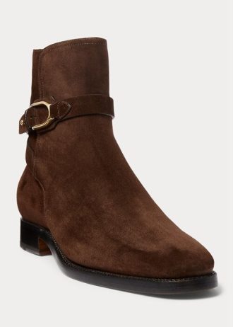 Botas Ralph Lauren Welington de ante de becerro en marrón oscuro para hombre
