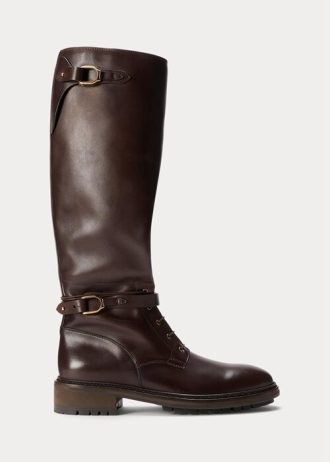 Botas Ralph Lauren Welington de piel de becerro marrón oscuro para hombre