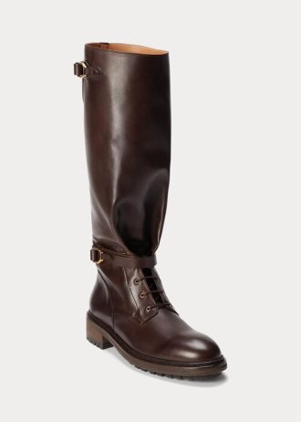 Botas Ralph Lauren Welington de piel de becerro marrón oscuro para hombre