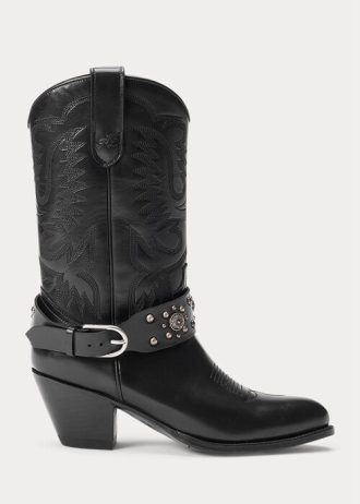 Botas vaqueras negras de piel de becerro con tachuelas de Ralph Lauren para mujer