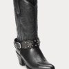 Botas vaqueras negras de piel de becerro con tachuelas de Ralph Lauren para mujer Botas vaqueras negras de piel de becerro con tachuelas de Ralph Lauren para mujer