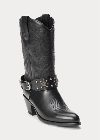 Botas vaqueras negras de piel de becerro con tachuelas de Ralph Lauren para mujer